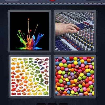 Splashes of colors, rainbow, Food selection, food groups, Mix tape, Dj booth, Mixed candies, skittles